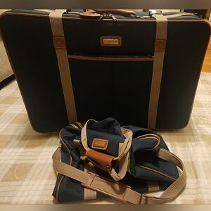Vintage Givenchy Sophisticated Green and Brown Luggage Set with Leather Accents